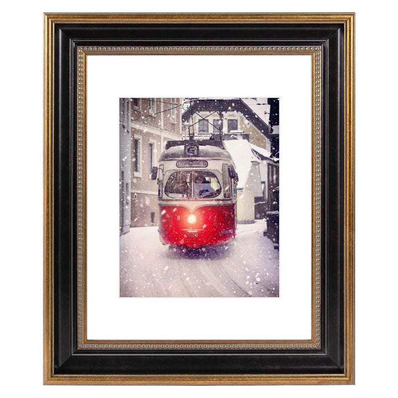 Space Art Deco, 11x14 Picture Frame with Mat for 8x10 Photo or Display 11x14 Prints Without Mat, Shatter Resistant Glass Wall Mounting (Color Ornate Gold/Black) - Image 1